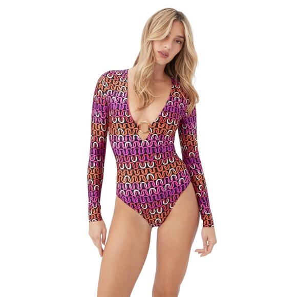 NWT! Trina Turk Echo Long Sleeve Ring Front One Piece Paddle Suit - Size Medium - Picture 3 of 11